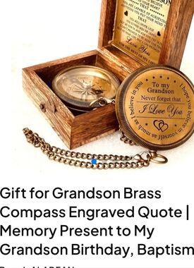 Engraved Brass Compass Pocket Watch - 'To My Grandson'